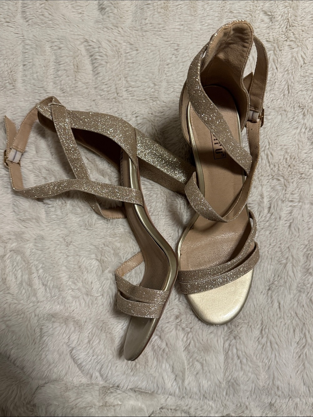 IDIFU Gold Glitter Wrap Ankle Strap Heels